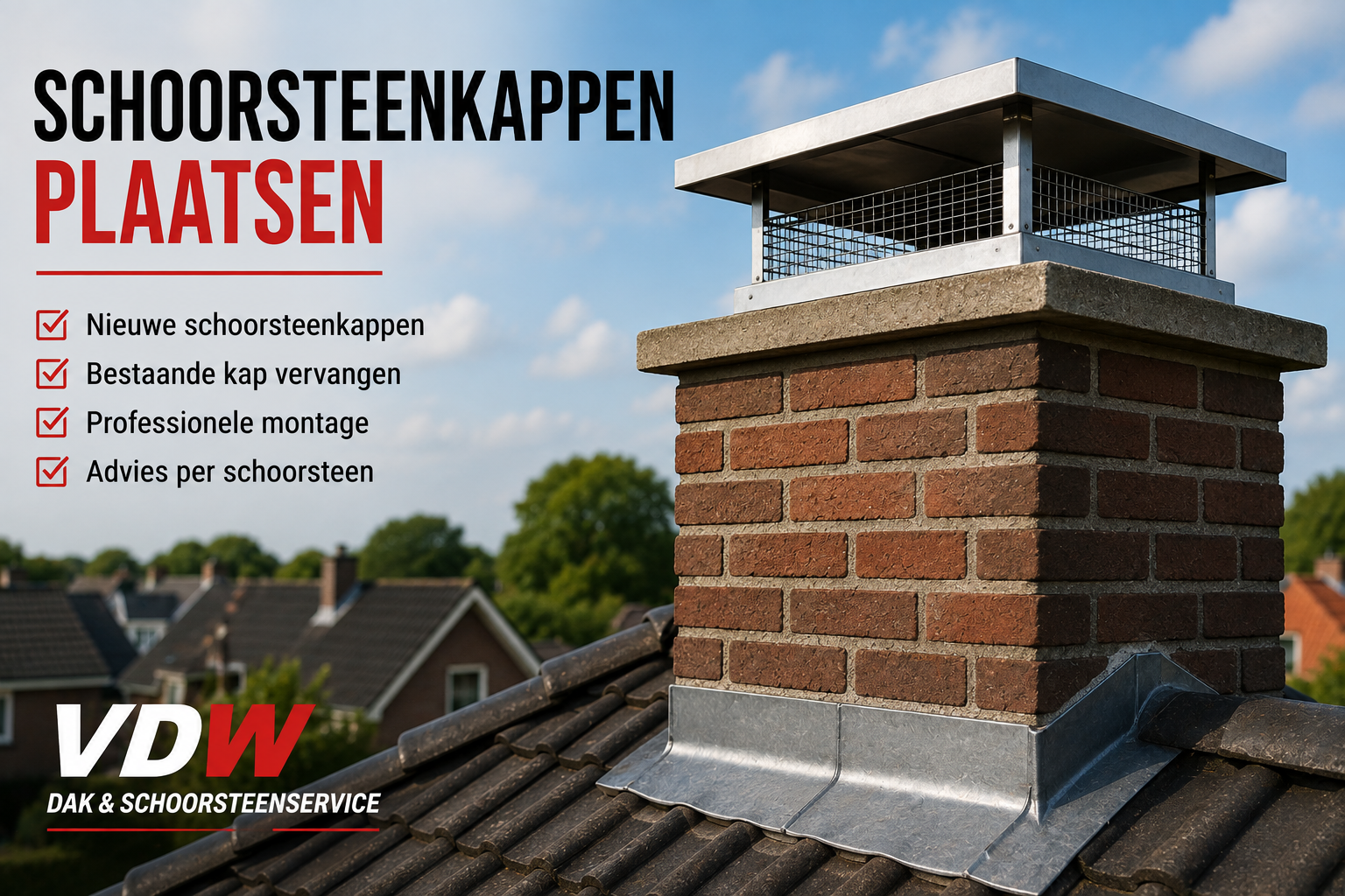 Schoorsteenkap plaatsen en schoorsteenkappen vervangen door VDW Dak en Schoorsteenservice